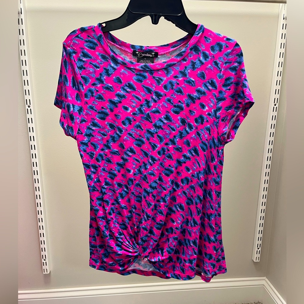 Navy and Fuschia Front Knotted Shirt